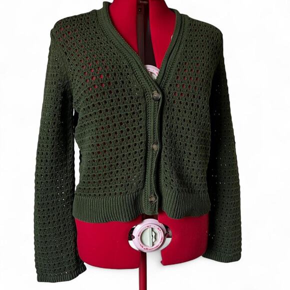 Loft crochet button front green cardigan - Picture 1 of 6